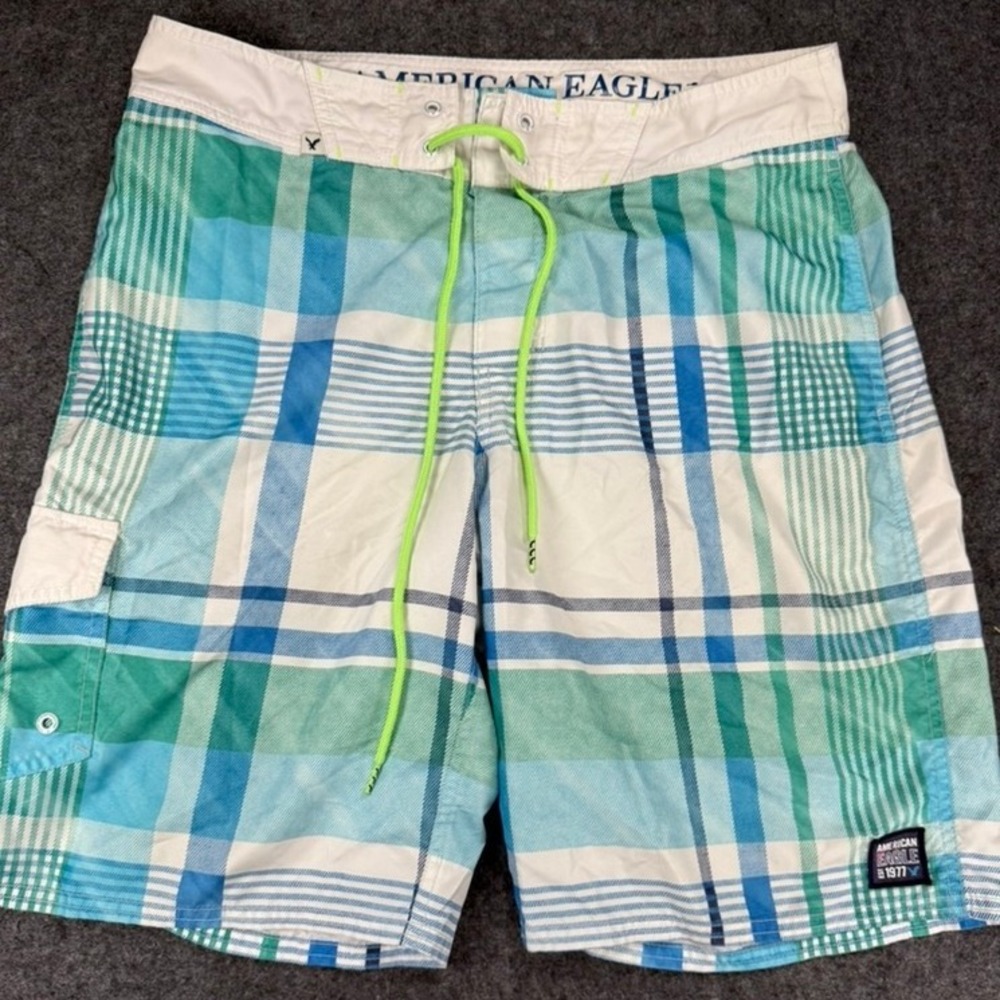 American Eagle Mens Plaid Board Shorts Swim Trunks Casual Summer Beach